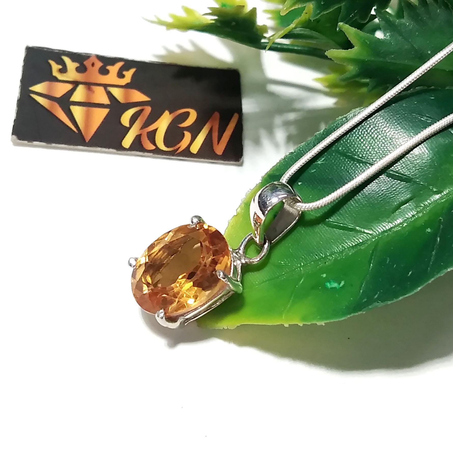 Natural Citrine Gemstone Pendant Chain Necklace, 925 Sterling Silver Pendant Necklace, Handmade Jewelry Stone Size 11x9 mm Gift Pendant